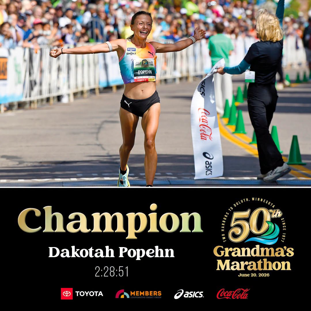 Popehn Joins Exclusive Club, Mesel Joins Winners Circle at 50th Annual Grandma's Marathon
